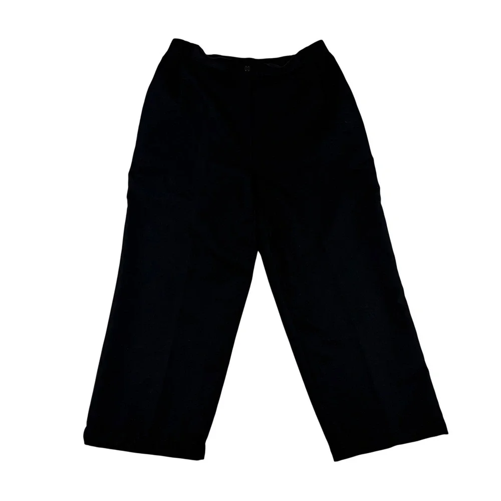 Black Straight Leg Trousers High Rise Elastic Back Career Pants 1251